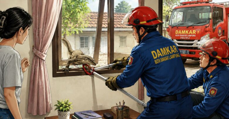 Bikin Kaget Saat Santai Sore, Biawak ‘Mengintip’ dari Jendela Rumah Mahasiswi